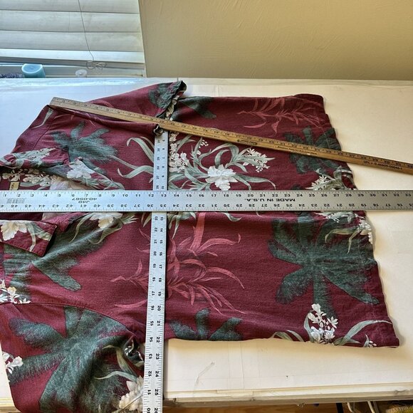 Caribbean Joe Mens Hawaiian Shirt XL Red Tropical Floral Short Sleeve Heavy - Picture 4 of 8